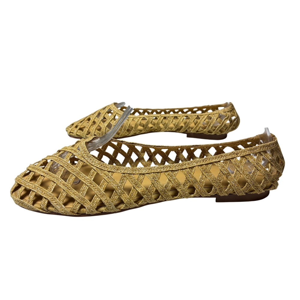 Mango Woven Lattice Ballet Flats Golden Tan Square Toe Shoes EU 37 - Picture 4 of 7